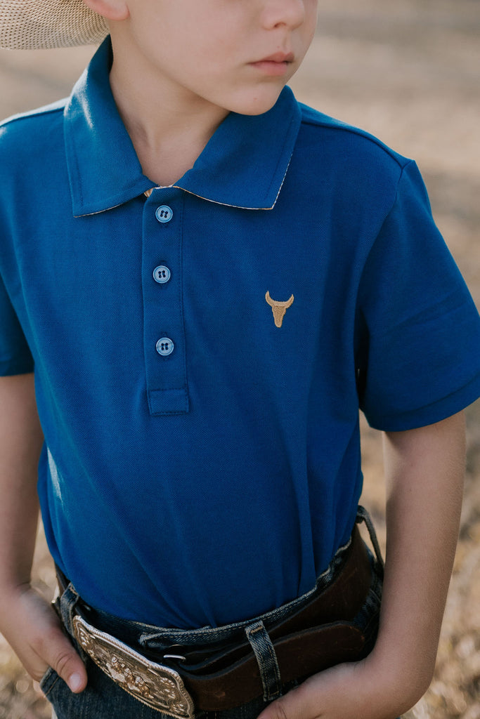 "Nathan Jnr" Ocean Blue Contrast Polo-Little Windmill Clothing Co