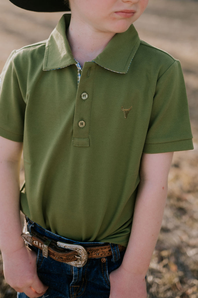 "Olive Jnr" Green Contrast Polo-Little Windmill Clothing Co