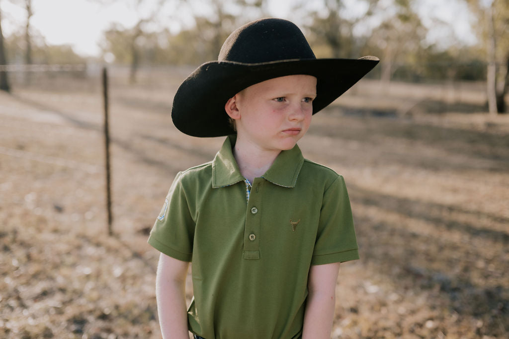 "Olive Jnr" Green Contrast Polo-Little Windmill Clothing Co