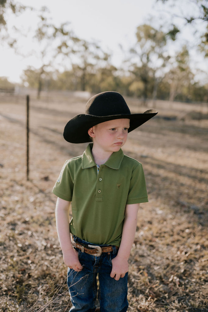 "Olive Jnr" Green Contrast Polo-Little Windmill Clothing Co