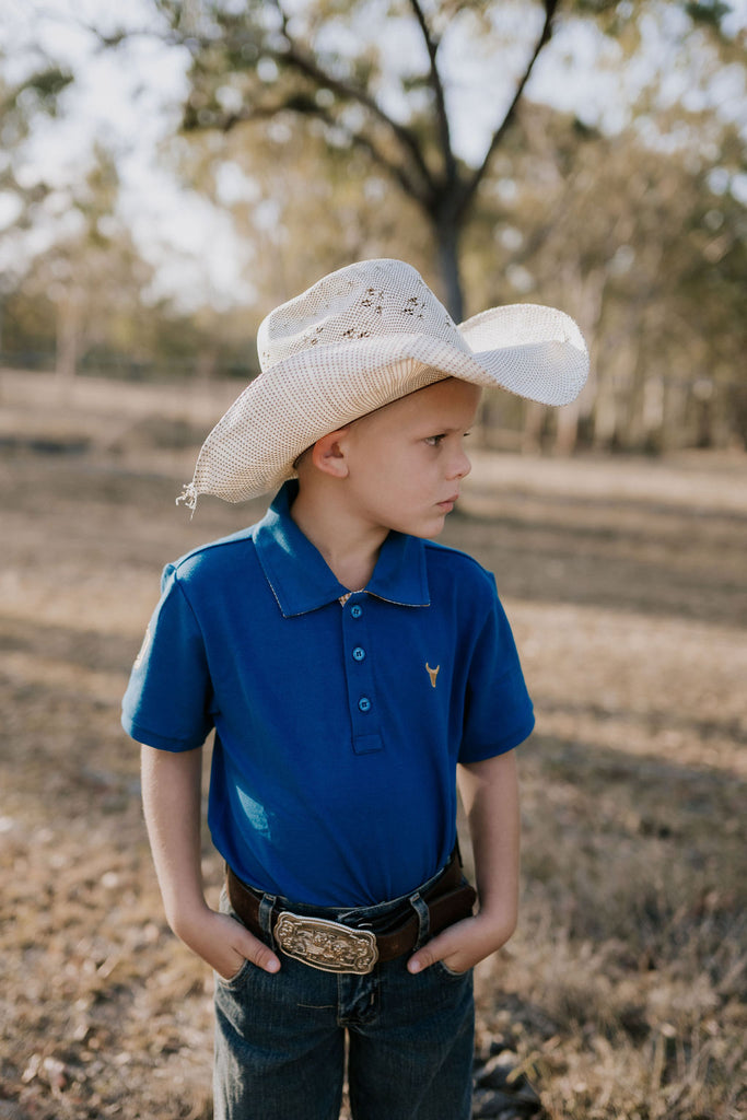 "Nathan Jnr" Ocean Blue Contrast Polo-Little Windmill Clothing Co