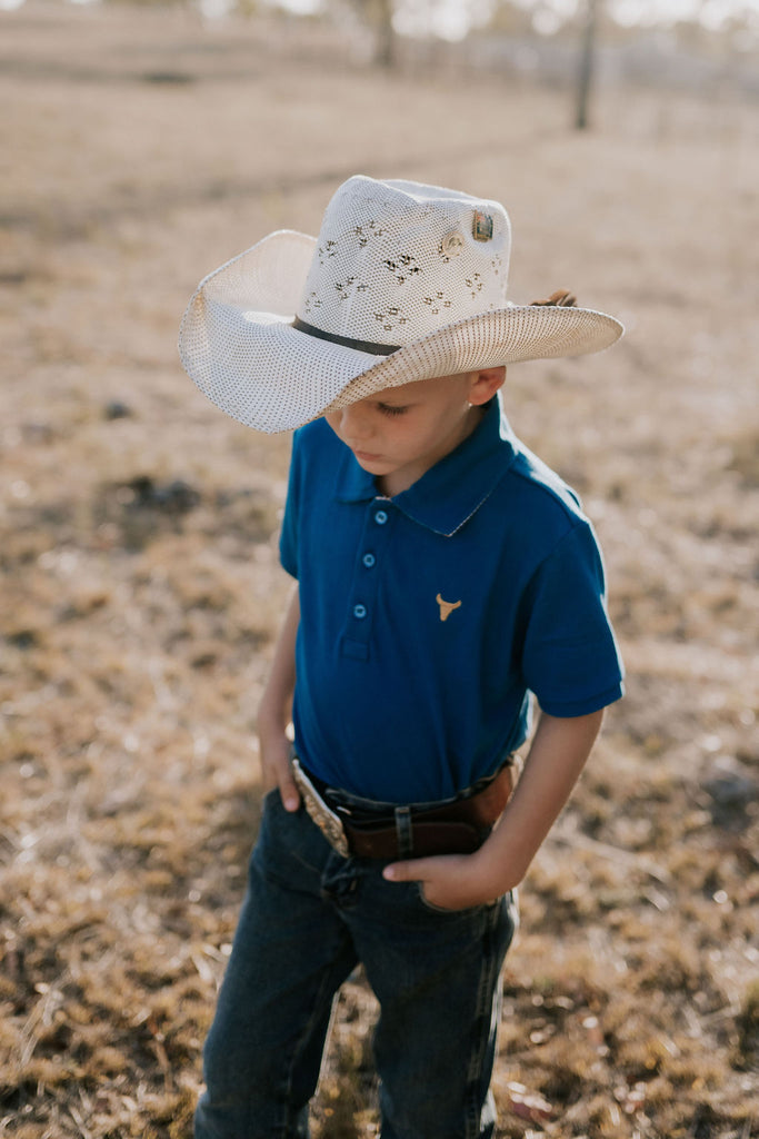 "Nathan Jnr" Ocean Blue Contrast Polo-Little Windmill Clothing Co