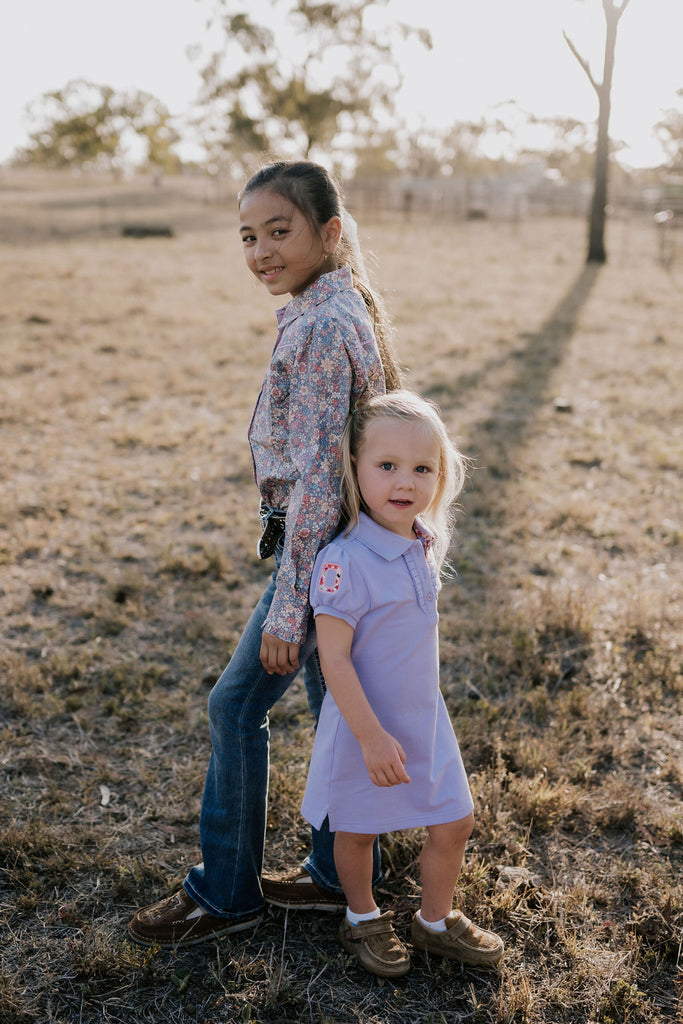 "Montana Jnr" Dusty Floral Western Long Sleeve Shirt-Little Windmill Clothing Co