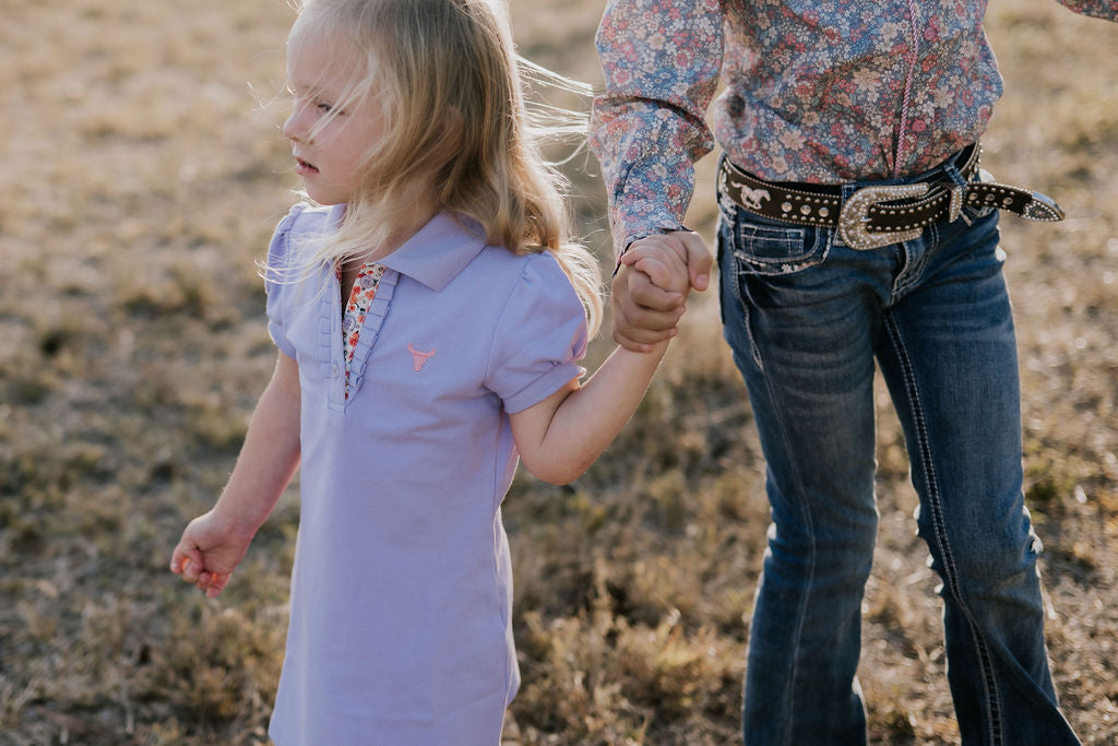 "Lizzy Girl" Violet Contrast Polo Dress-Little Windmill Clothing Co