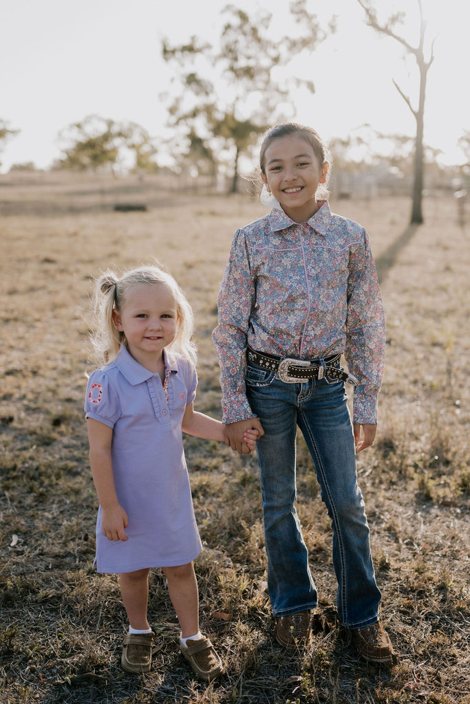 "Montana Jnr" Dusty Floral Western Long Sleeve Shirt-Little Windmill Clothing Co