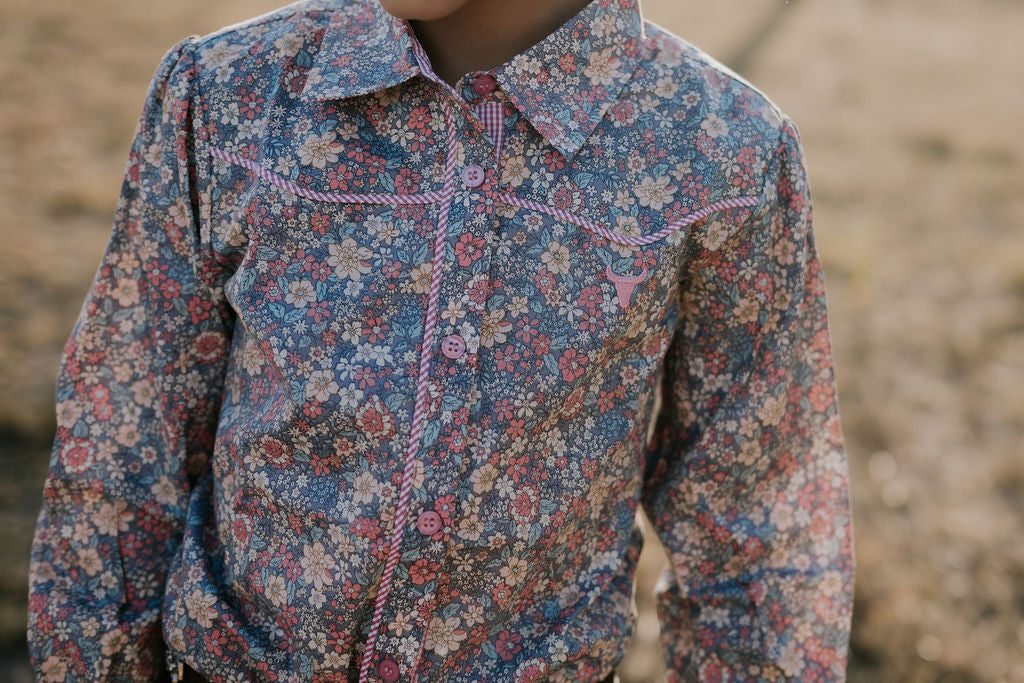 "Montana Jnr" Dusty Floral Western Long Sleeve Shirt-Little Windmill Clothing Co