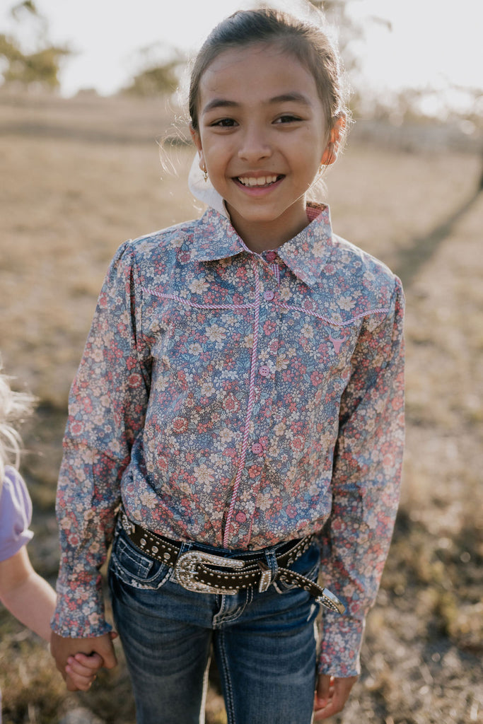 "Montana Jnr" Dusty Floral Western Long Sleeve Shirt-Little Windmill Clothing Co