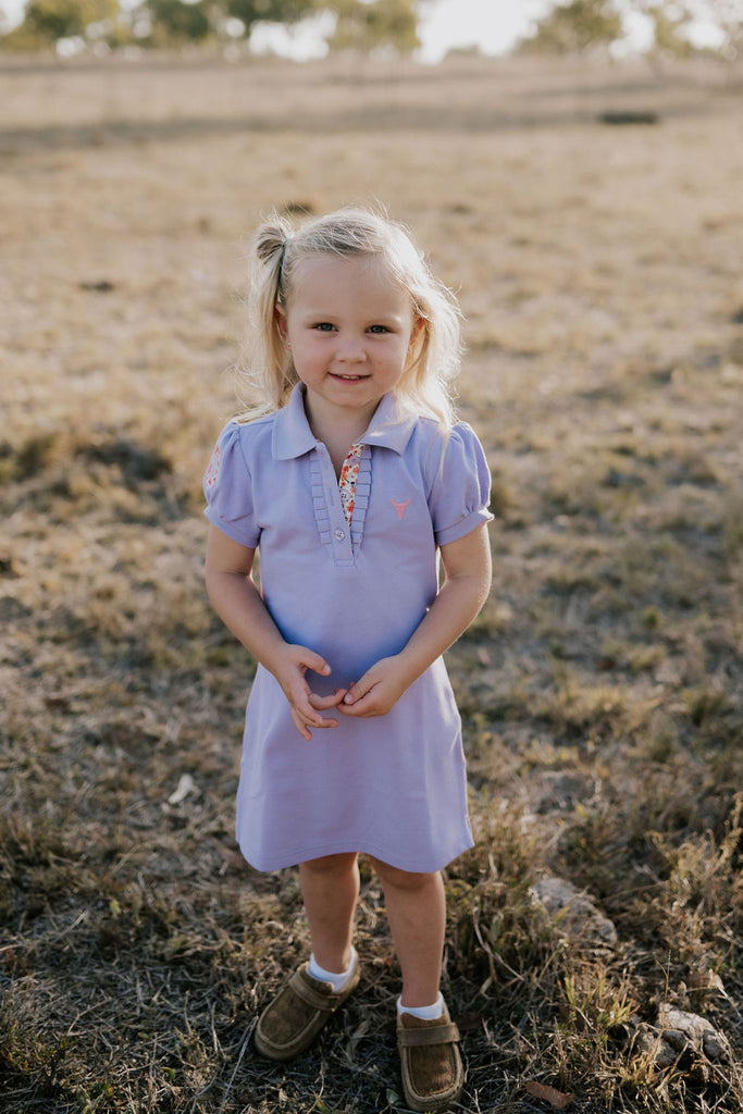 "Lizzy Girl" Violet Contrast Polo Dress-Little Windmill Clothing Co