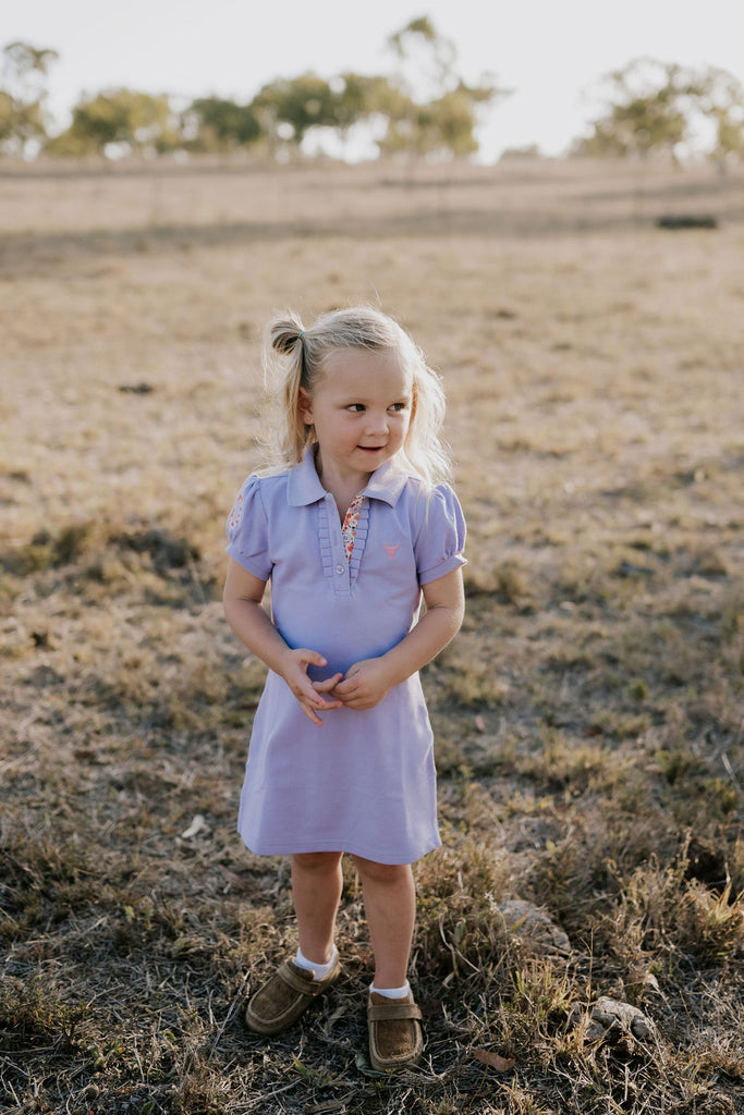 "Lizzy Lady" Semi Fitted Women's Violet Contrast Polo Dress-Little Windmill Clothing Co