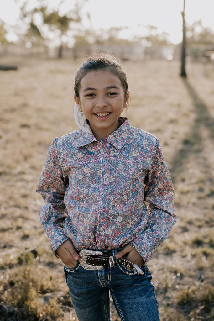 "Montana Jnr" Dusty Floral Western Long Sleeve Shirt-Little Windmill Clothing Co