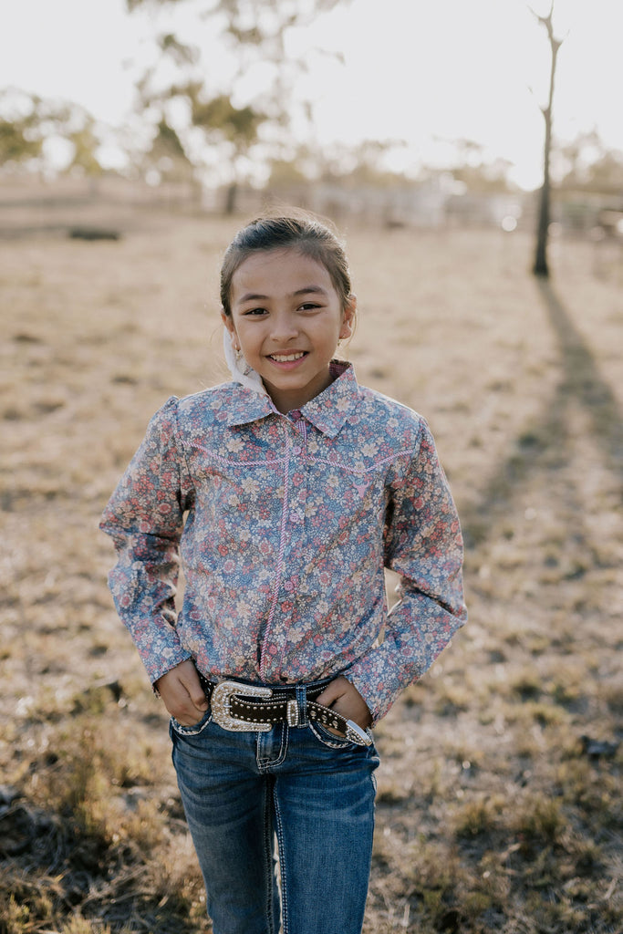 "Montana Jnr" Dusty Floral Western Long Sleeve Shirt-Little Windmill Clothing Co