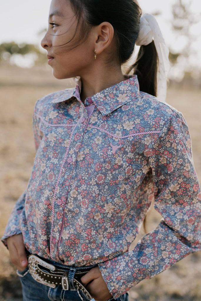 "Montana Jnr" Dusty Floral Western Long Sleeve Shirt-Little Windmill Clothing Co