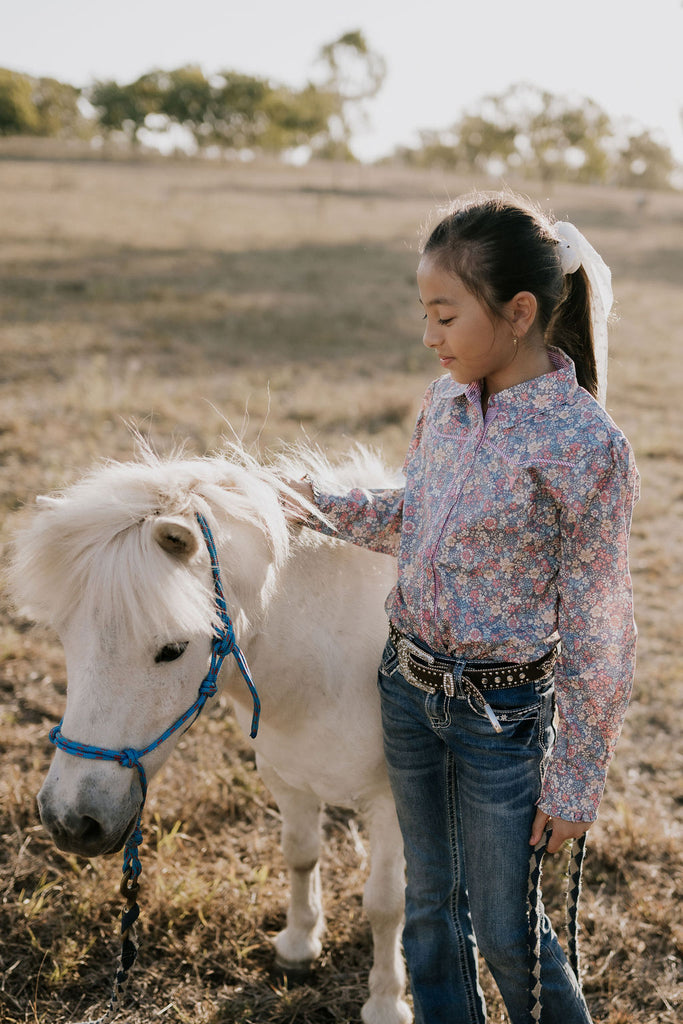 "Montana Jnr" Dusty Floral Western Long Sleeve Shirt-Little Windmill Clothing Co