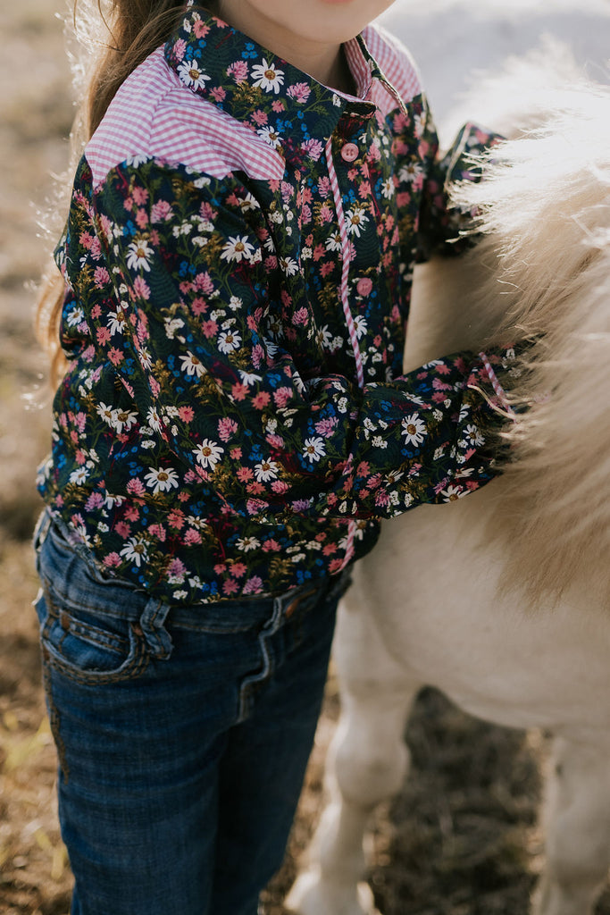 "Maeve Jnr" Western Flowers Yoke Long Sleeve Shirt-Little Windmill Clothing Co