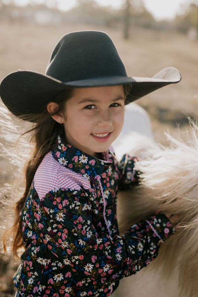 "Maeve Jnr" Western Flowers Yoke Long Sleeve Shirt-Little Windmill Clothing Co