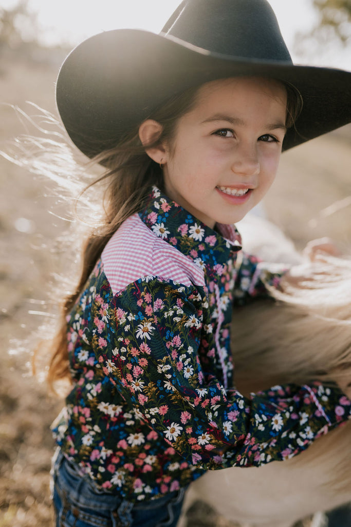 "Maeve Jnr" Western Flowers Yoke Long Sleeve Shirt-Little Windmill Clothing Co