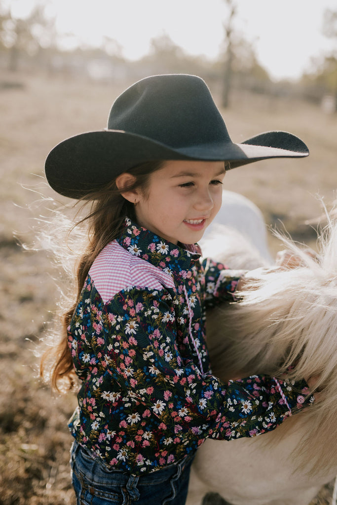 "Maeve Jnr" Western Flowers Yoke Long Sleeve Shirt-Little Windmill Clothing Co