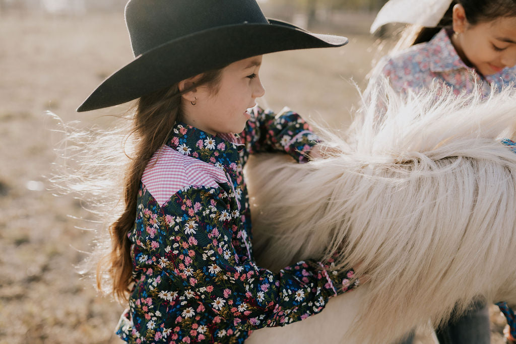 "Maeve Jnr" Western Flowers Yoke Long Sleeve Shirt-Little Windmill Clothing Co