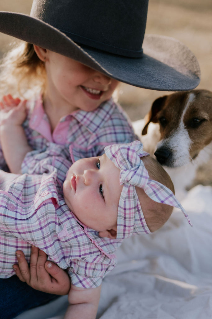 "Vienna Baby" Checked Short sleeve Blouse Romper-Little Windmill Clothing Co