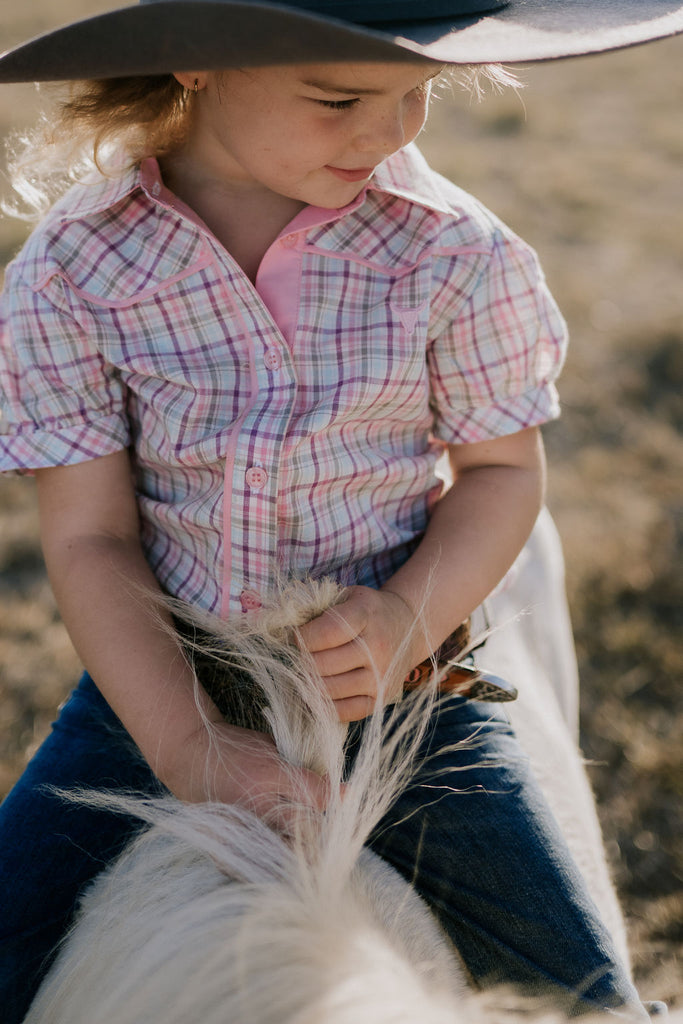 "Vienna Jnr" Checked Short Sleeve Blouse-Little Windmill Clothing Co