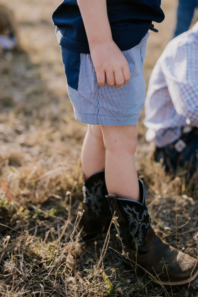 "Must Have" Navy Gingham Detailed Shorts-Little Windmill Clothing Co