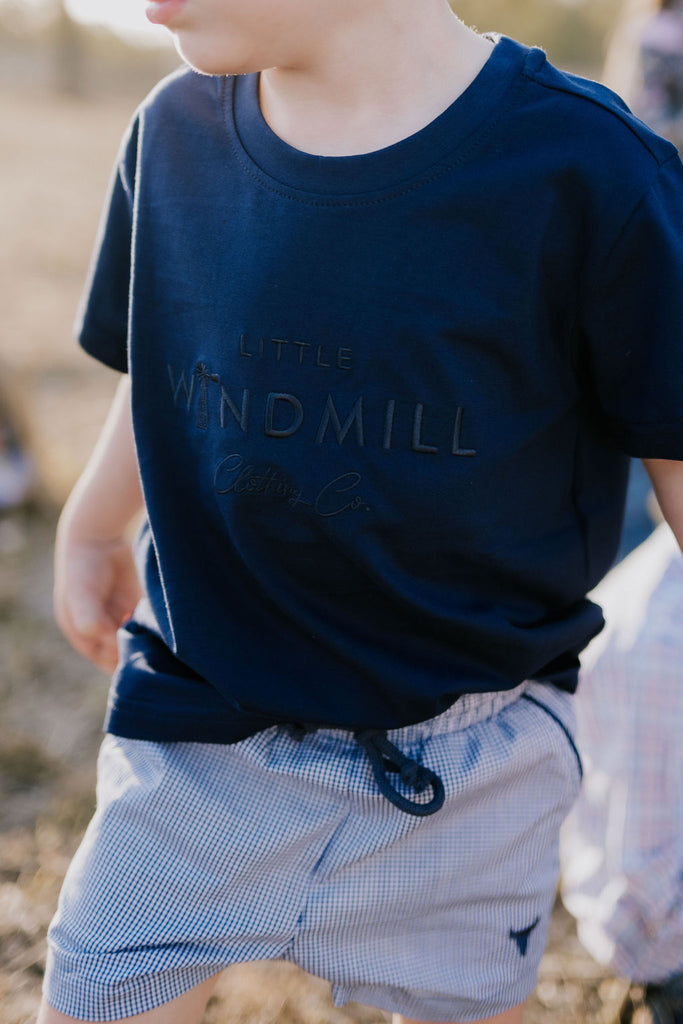 "Must Have" Navy Gingham Detailed Shorts-Little Windmill Clothing Co