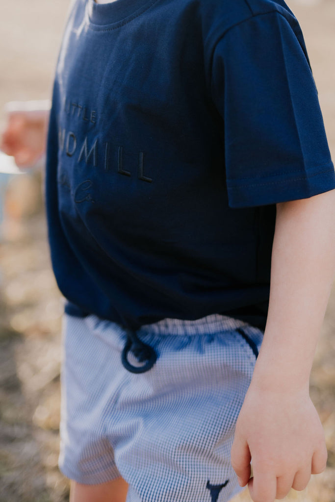 "Must Have" Navy Gingham Detailed Shorts-Little Windmill Clothing Co