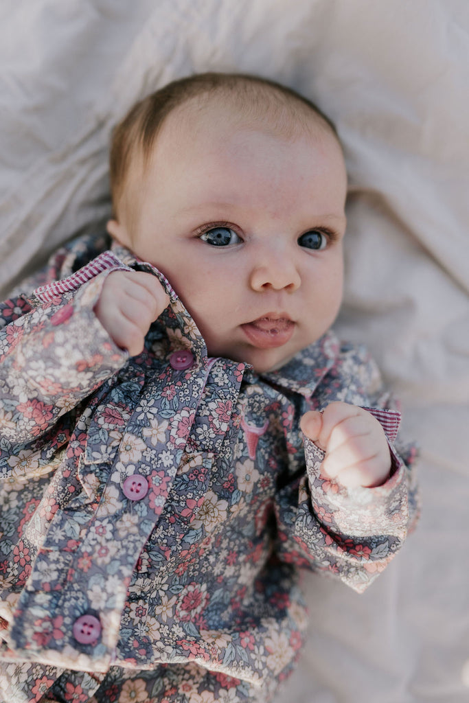 "Montana Baby" Dusty Floral Western Collar Long Sleeve Romper-Little Windmill Clothing Co