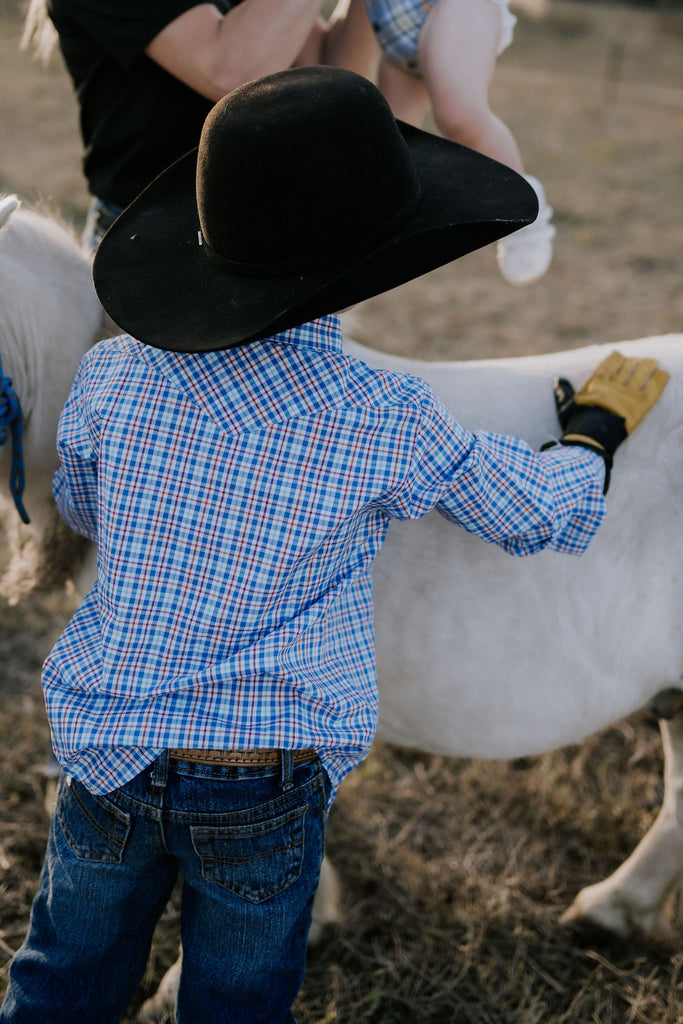 "Harvey" Red Blue Gingham Long Sleeve Shirt-Little Windmill Clothing Co