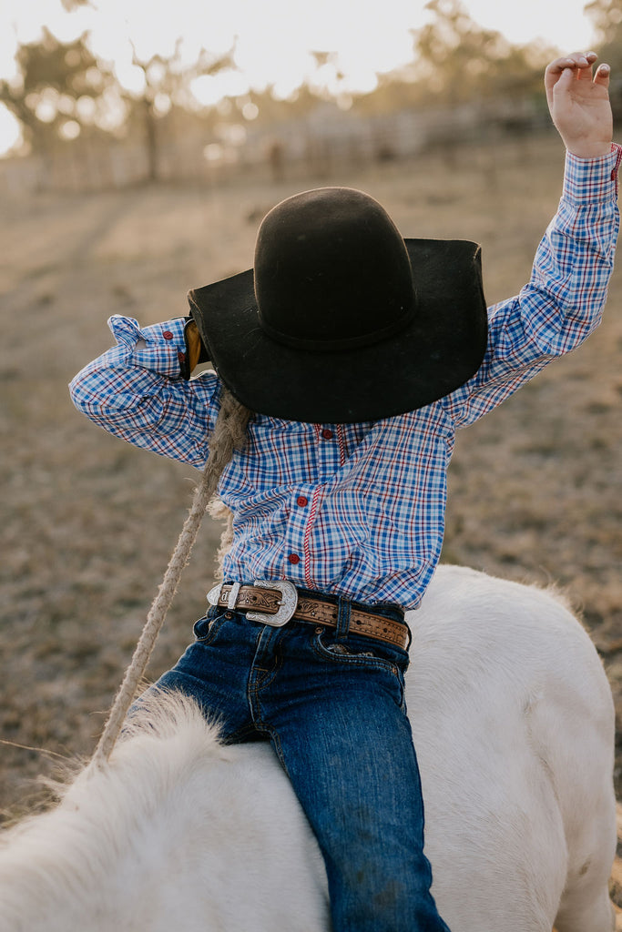 "Harvey" Red Blue Gingham Long Sleeve Shirt-Little Windmill Clothing Co