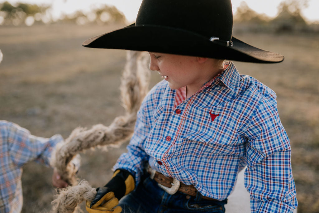 "Harvey" Red Blue Gingham Long Sleeve Shirt-Little Windmill Clothing Co