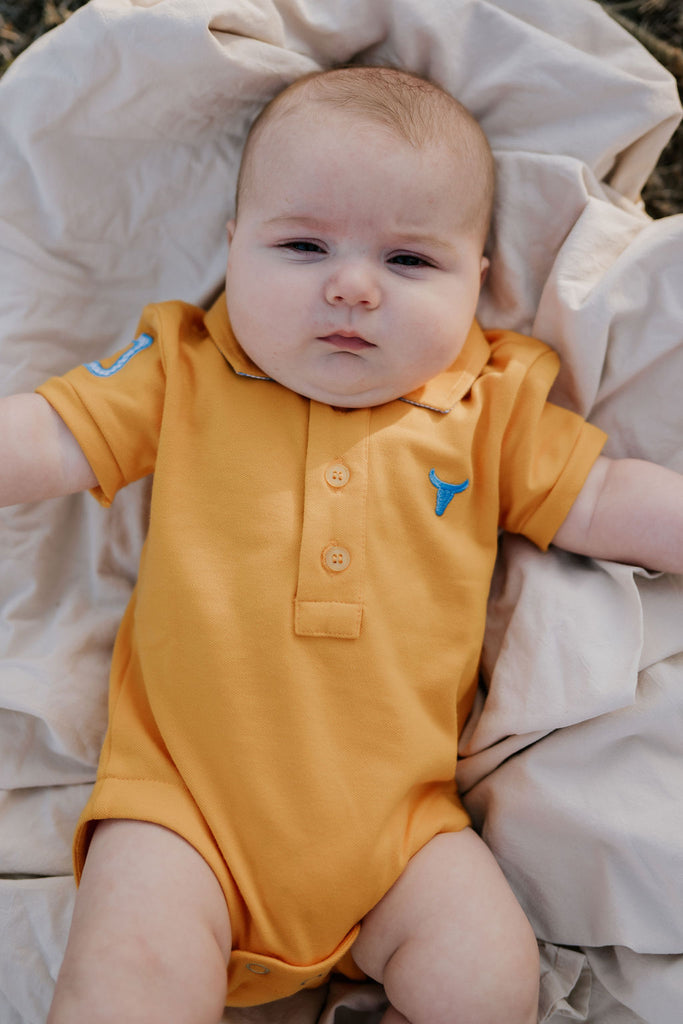 "Danny" Golden Boy Contrast Baby Polo Romper-Little Windmill Clothing Co