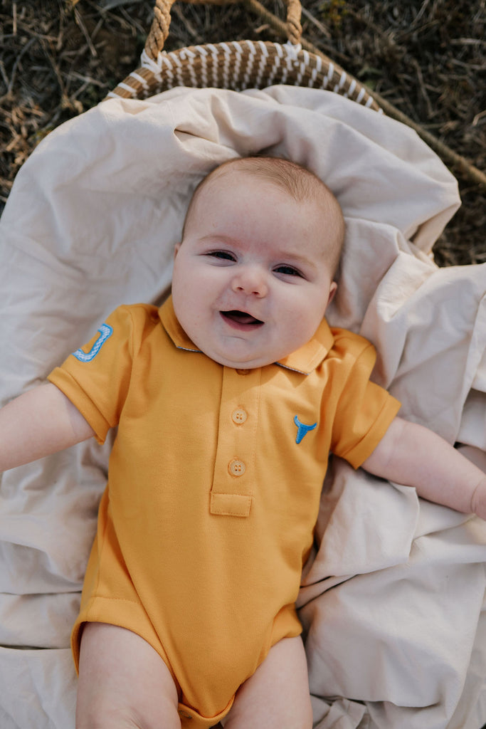 "Danny" Golden Boy Contrast Baby Polo Romper-Little Windmill Clothing Co