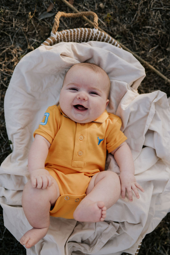 "Danny" Golden Boy Contrast Baby Polo Romper-Little Windmill Clothing Co