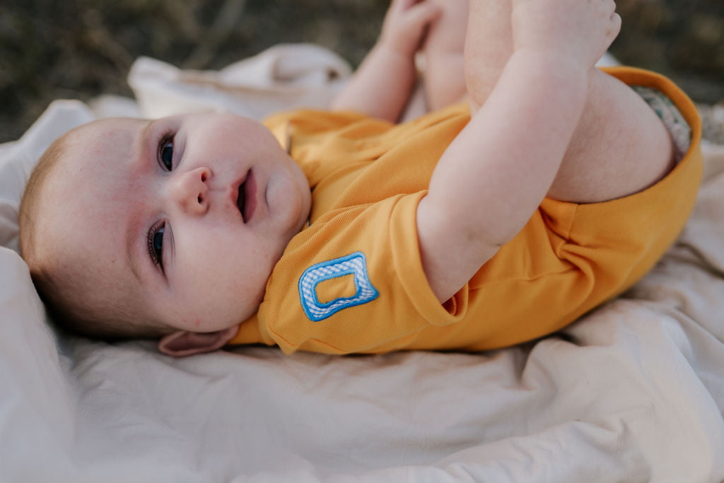 "Danny" Golden Boy Contrast Baby Polo Romper-Little Windmill Clothing Co