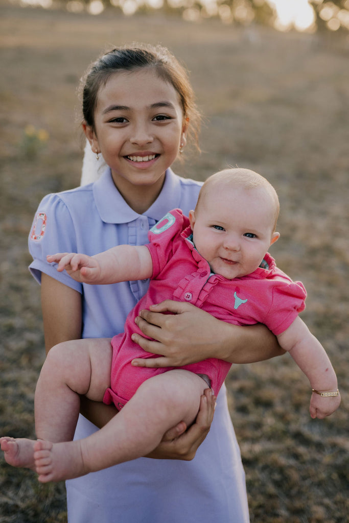 "Bree Baby" Pink Contrast Baby Polo Romper-Little Windmill Clothing Co