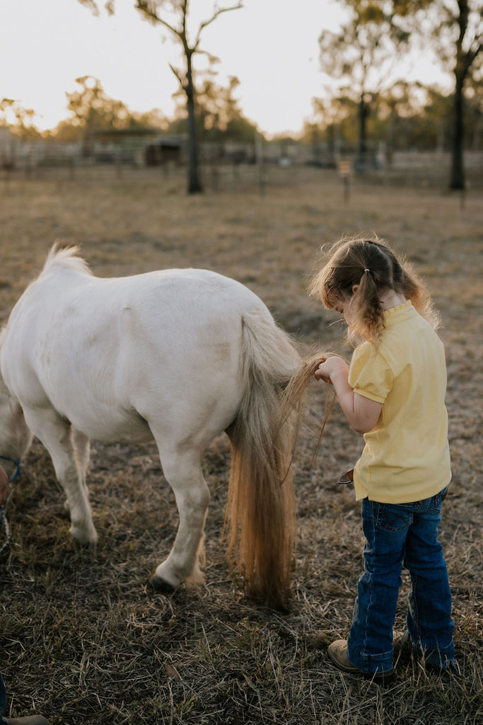 "Kia Jnr" Butter Yellow Ruffle Contrast Polo-Little Windmill Clothing Co