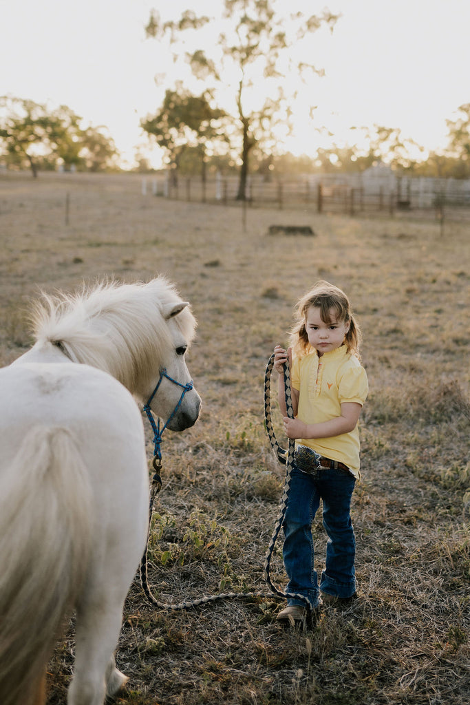 "Kia Jnr" Butter Yellow Ruffle Contrast Polo-Little Windmill Clothing Co