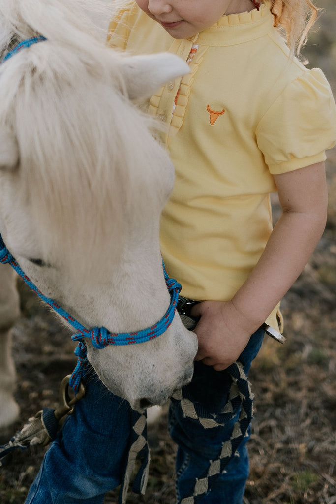 "Kia Jnr" Butter Yellow Ruffle Contrast Polo-Little Windmill Clothing Co