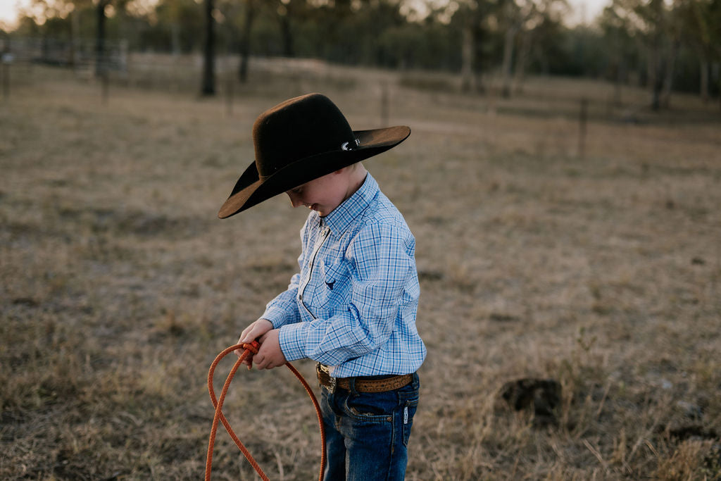 "Charles Jnr" Blue Classic Gingham Long Sleeve Shirt-Little Windmill Clothing Co