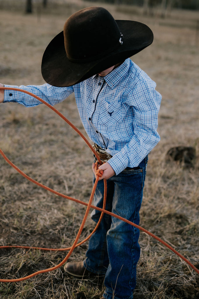 "Charles Jnr" Blue Classic Gingham Long Sleeve Shirt-Little Windmill Clothing Co