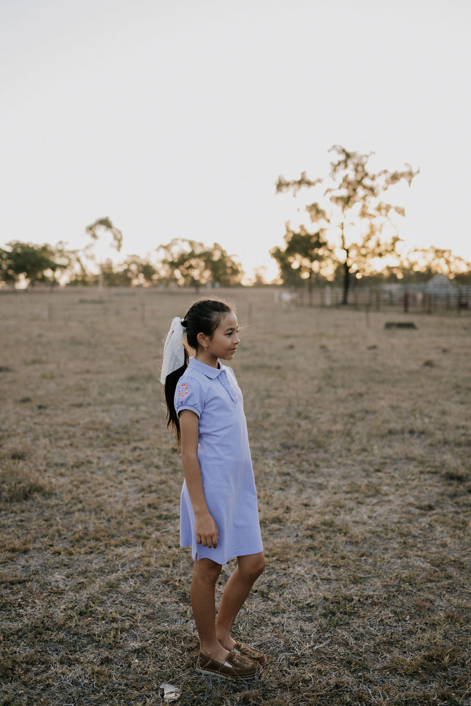 "Lizzy Girl" Violet Contrast Polo Dress-Little Windmill Clothing Co