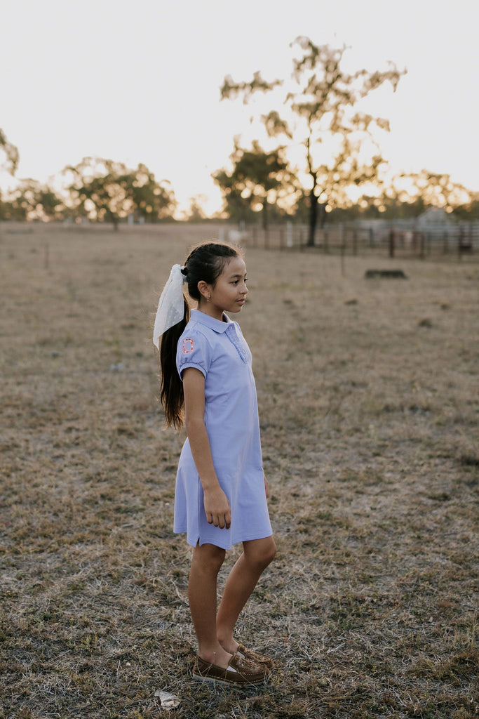 "Lizzy Girl" Violet Contrast Polo Dress-Little Windmill Clothing Co