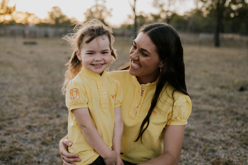 "Kia Jnr" Butter Yellow Ruffle Contrast Polo-Little Windmill Clothing Co