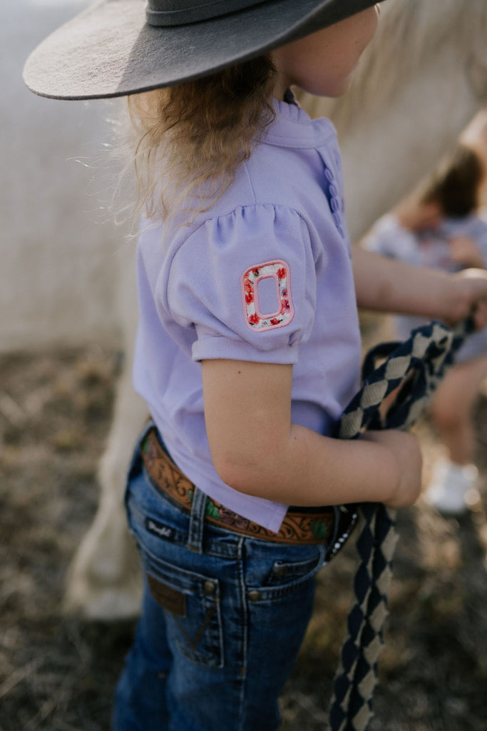 "Lizzy Jnr" Soft Violet Ruffle Contrast Polo-Little Windmill Clothing Co