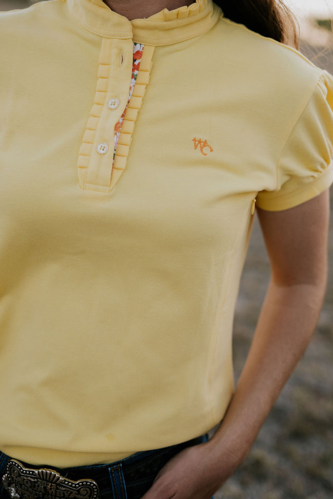 NURSING "Kia" Women's Butter Yellow Floral Contrast Polo-Little Windmill Clothing Co