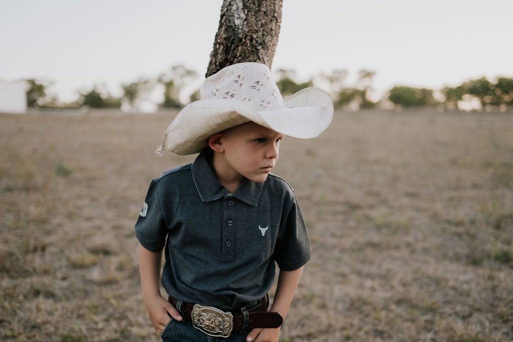 "Benny Jnr" Grey Ash Contrast Polo-Little Windmill Clothing Co