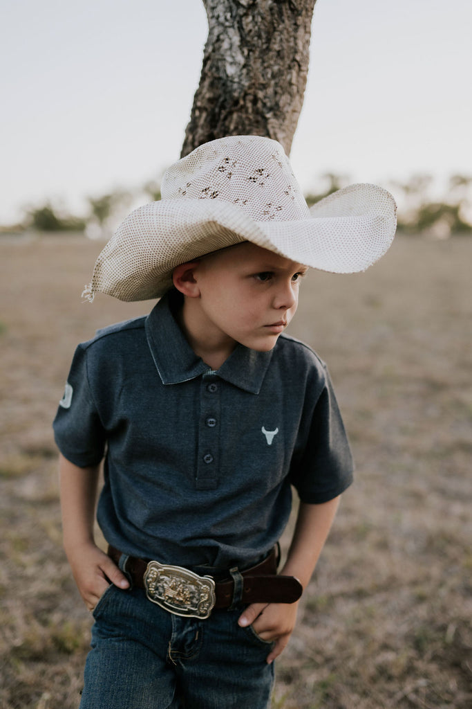 "Benny Jnr" Grey Ash Contrast Polo-Little Windmill Clothing Co