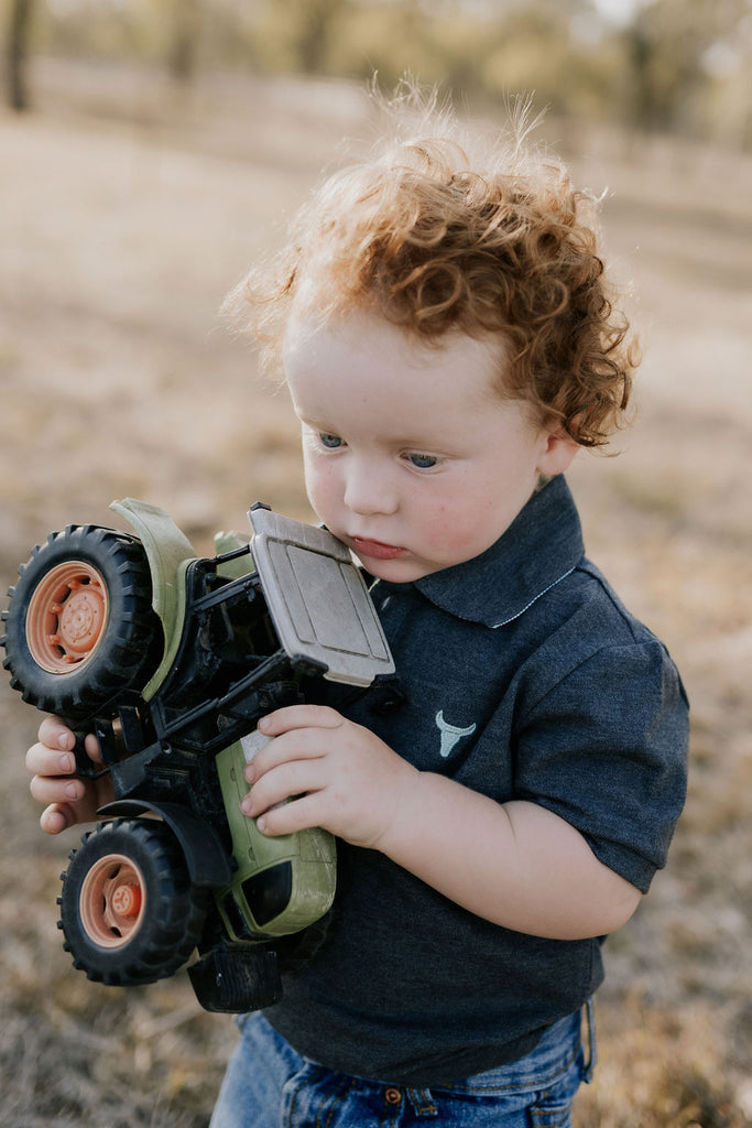 "Benny Baby" Grey Ash Contrast Baby Polo Romper-Little Windmill Clothing Co