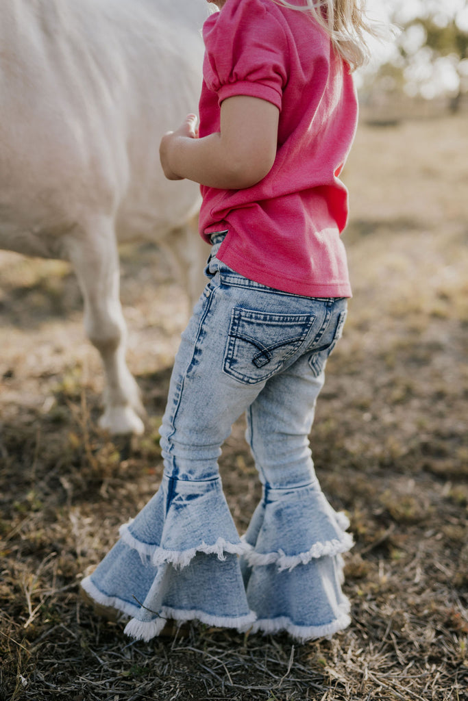 "Bree Jnr" Pink Ruffle Contrast Polo-Little Windmill Clothing Co